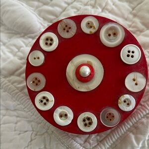 Red and White Button Decorated balsa wood keepsake box. Handmade! Great gift!